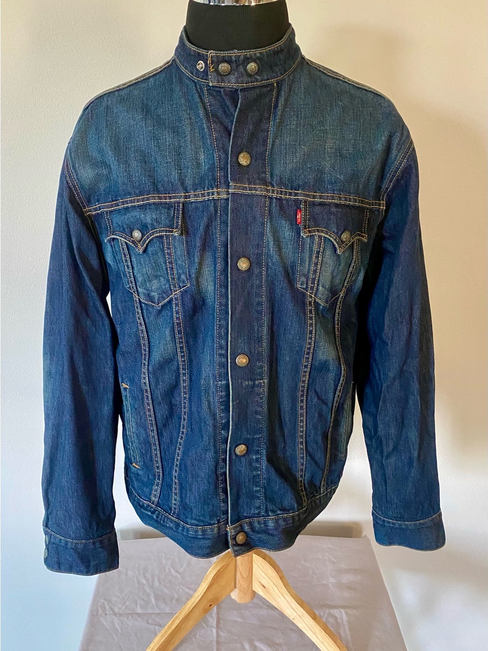 Vintage 2001 Levi’s Easy Rider 70550-0496 Denim Moto Jacket XL with Stand Collar - Picture 5 of 9
